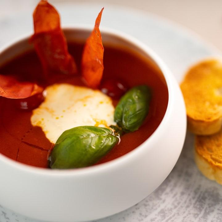 Tomato soup with burrata