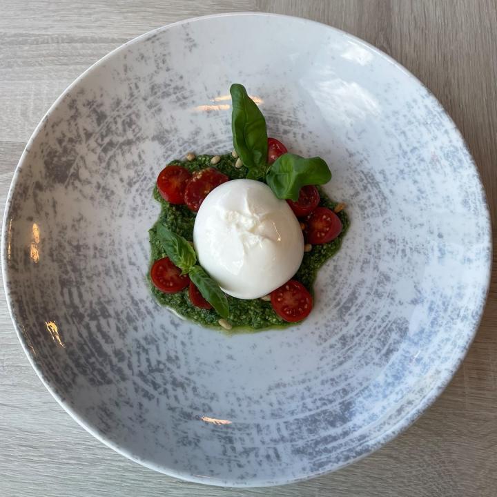 Burrata with tomato and basil